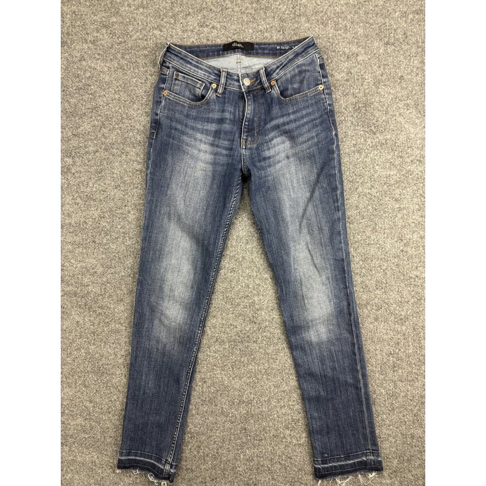 Dish Jeans Womens 26 Blue Med Wash Mid Rise Skinny Stretch 26x28 Distressed